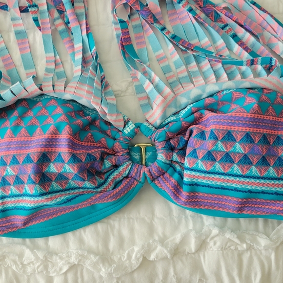 ROXY Fringe Bohemian Aztec Bandeau Bikini Top S NWT Festival Ready Convertible - Picture 3 of 11